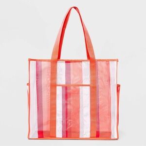 Mesh Tote Handbag - Shade & Shore Pink/Striped NEW